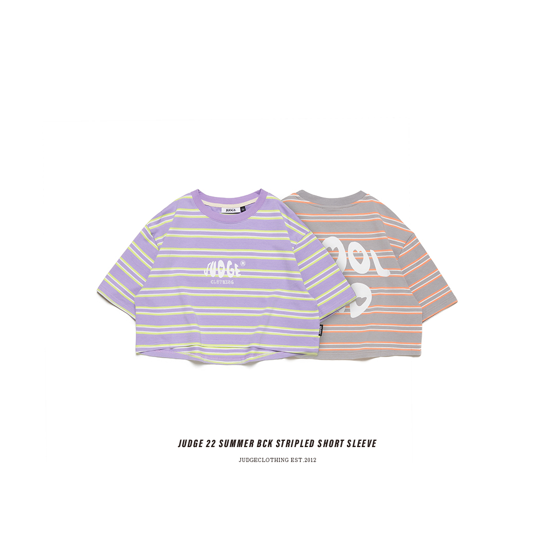 JUDGE 22 SUMMER BCK STRIPLED CROP TOP [ 淺紫 /灰橘]