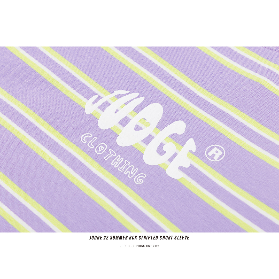 JUDGE 22 SUMMER BCK STRIPLED CROP TOP [ 淺紫 /灰橘]