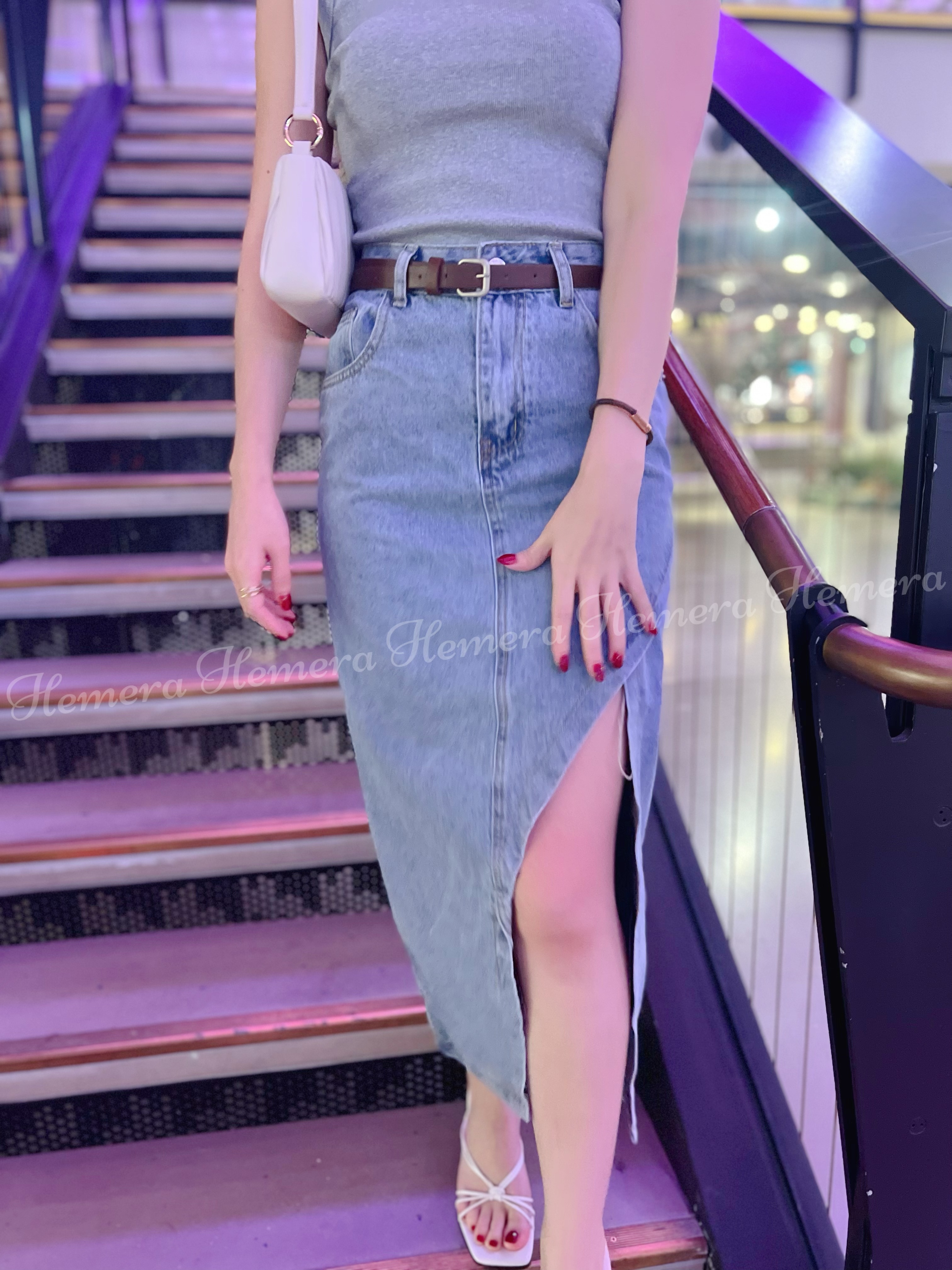 In stock:  Denim Skirt SK22S0835(with belt)