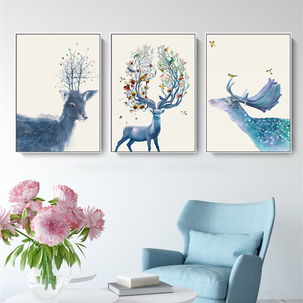 北歐繽紛麋鹿無框掛畫