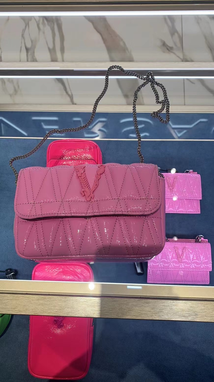 VERSACE LAMBSKIN V LOGO SMALL SLING BAG