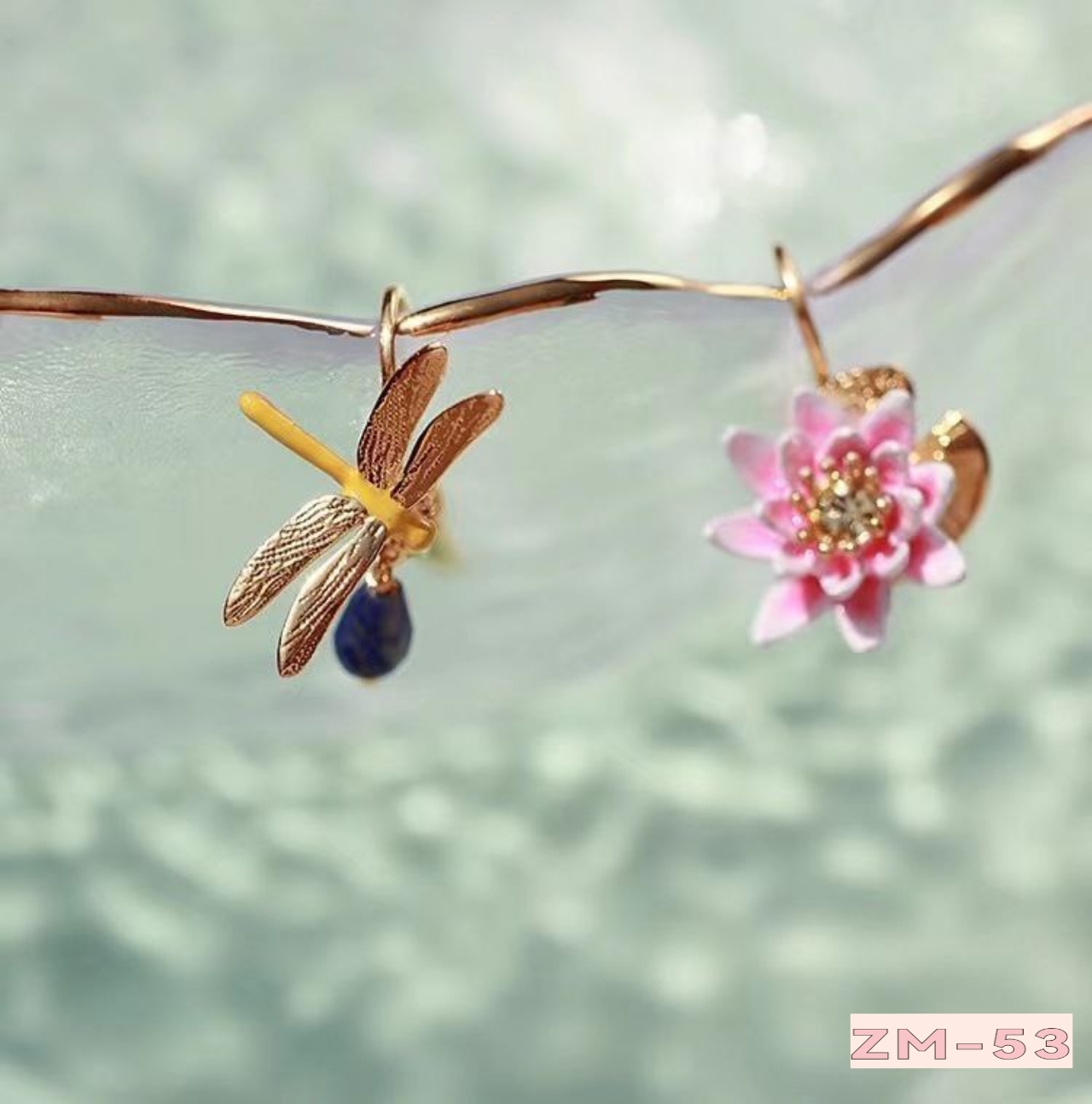 #珐琅设计感 #莫奈花园粉睡莲蜻蜓AB款 #宝石耳钉 耳钩