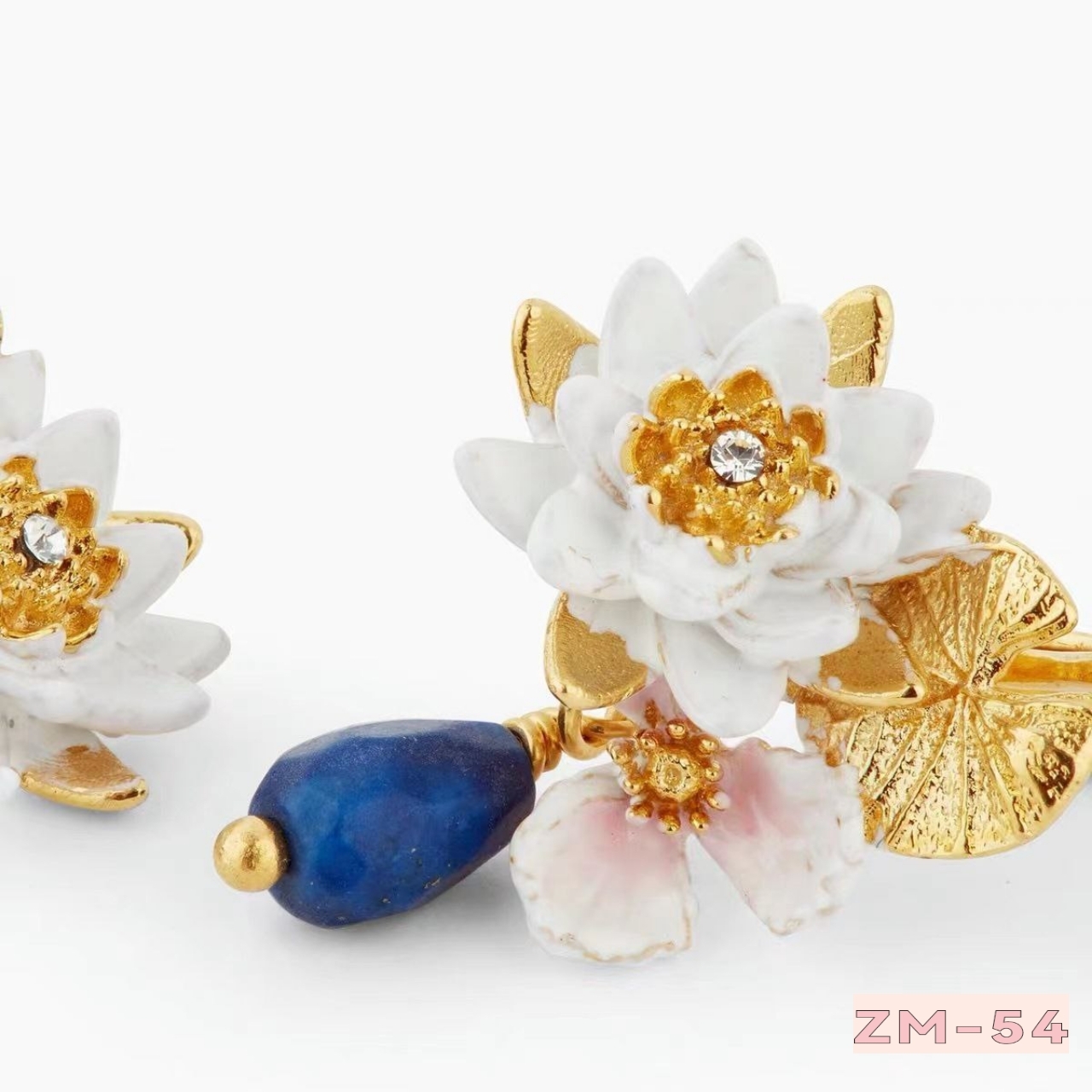 #法琅 #莫奈花园白睡莲龙舌草叶青金石 #耳钩 耳夹