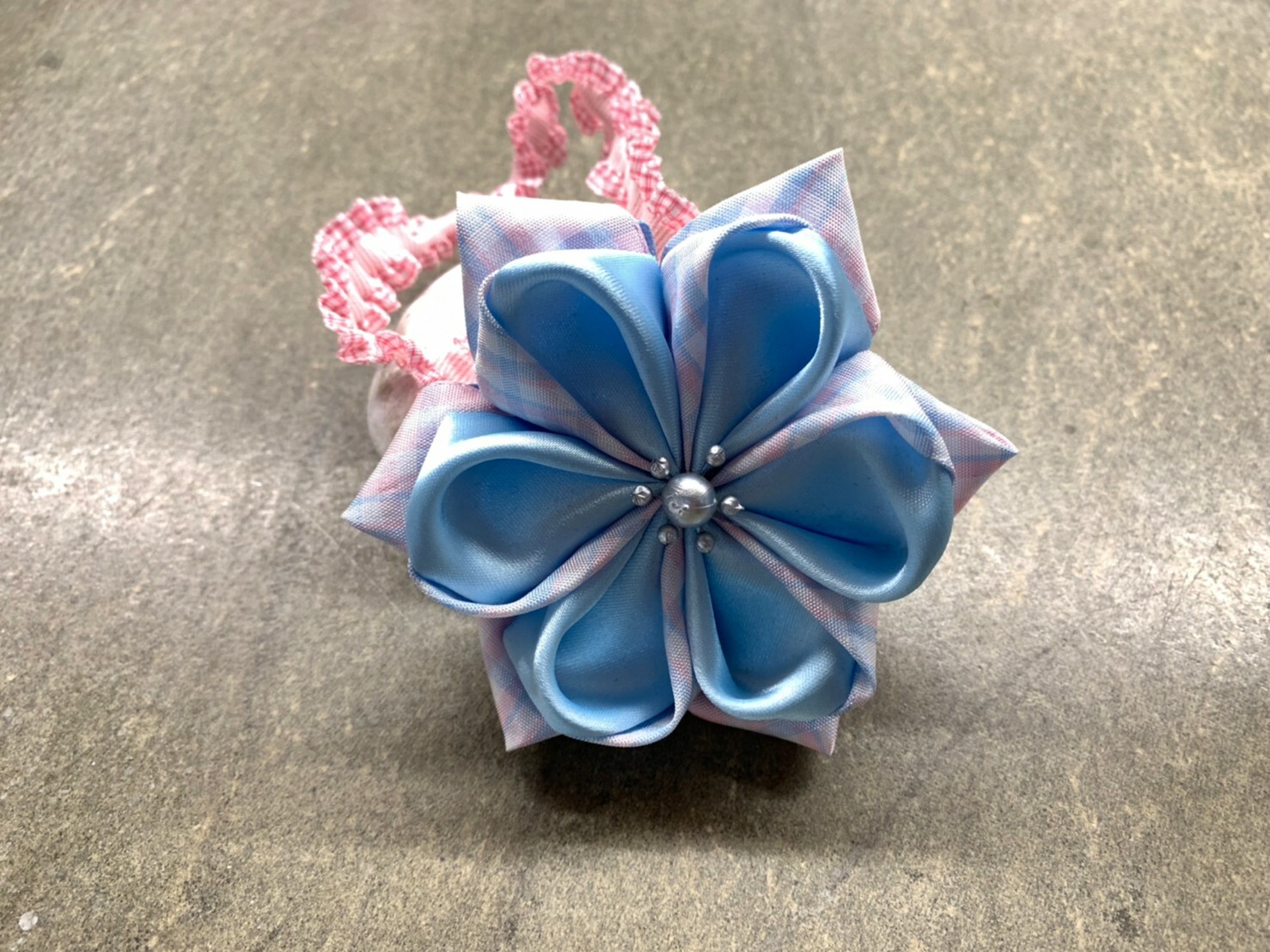 日式雙層簪花/雲霧格紋/配飾