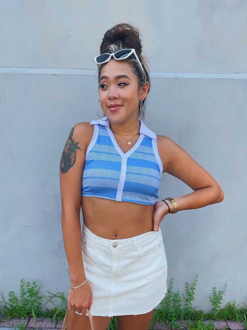 超彈牛仔白褲裙