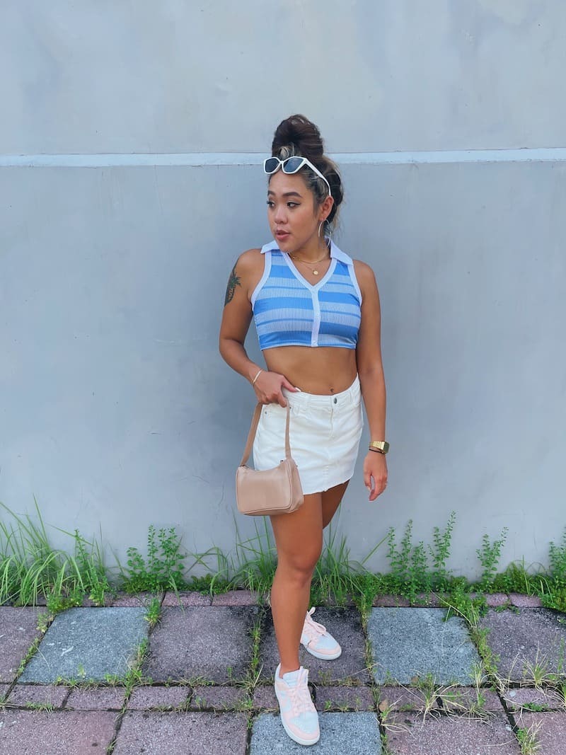 超彈牛仔白褲裙