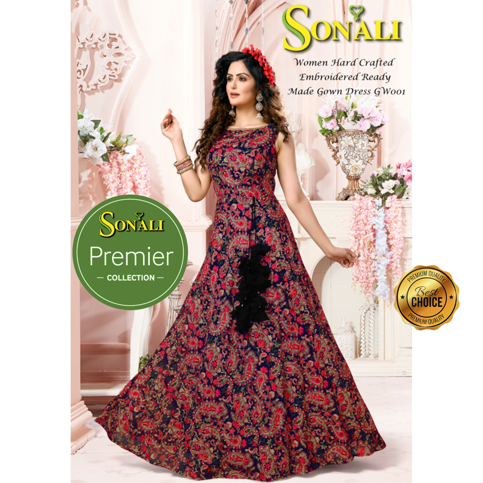 Sonali Premier Quality  Women’s Wedding Long Gowns / Exclusive Dinner Gowns collection / Full Embroidered White Floral Gown / High Quality Material / Layered  Embroidered  Lace Gown - LSK08/LSK08A