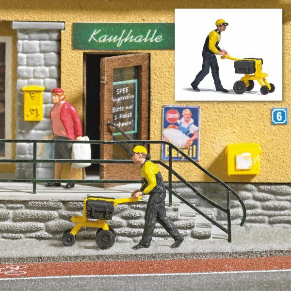 Busch 7888 HO規 Postzustellung 推著推車送貨的郵差