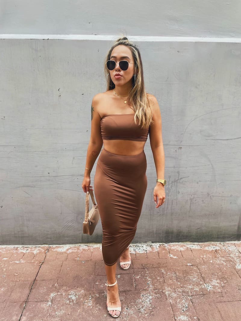 歐美卡其平口套裝