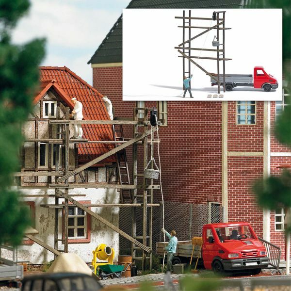 Busch 7902 HO規 Gerüst mit Maurer 施工鷹架與工程車