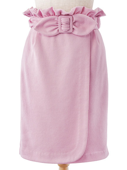 143-SK007 Supreme.La.La.粉紅色高腰腰帶荷葉毛呢窄裙S號