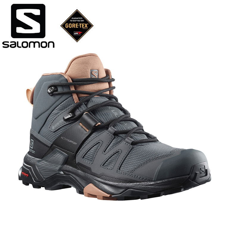SALOMON 法國 412956 X ULTRA 4 GORE-TEX 防水中筒登山鞋 女款 黑/棕/粉 防水透氣/輕量化/鞋頭保護 33SL412956
