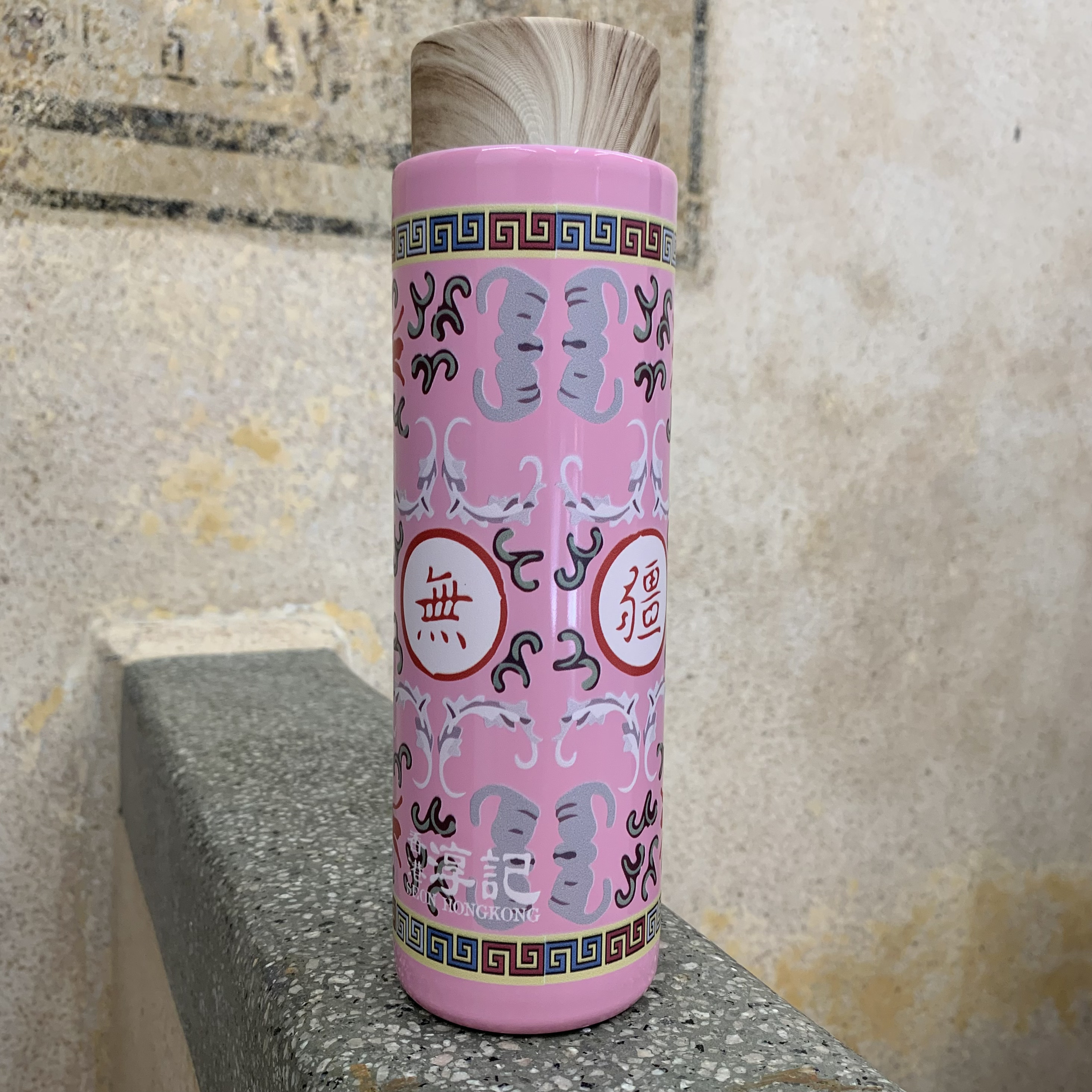 香港淳記 不銹鋼保溫壺 - 粉紅色萬壽無疆 - 400 ML