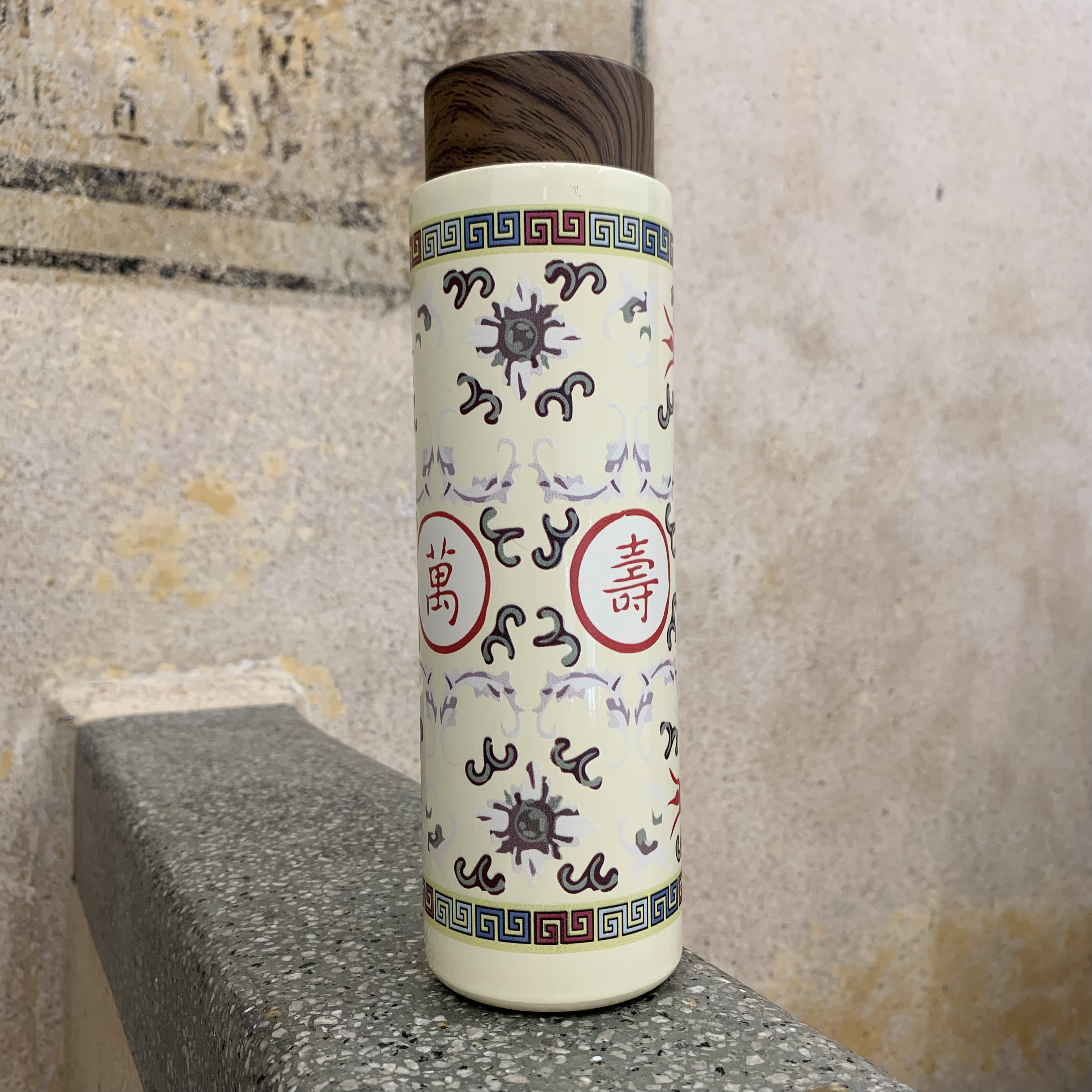 香港淳記 不銹鋼保溫壺 - 米黃色萬壽無疆 - 400 ML