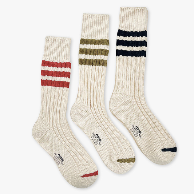 三條紋粗針織中筒襪