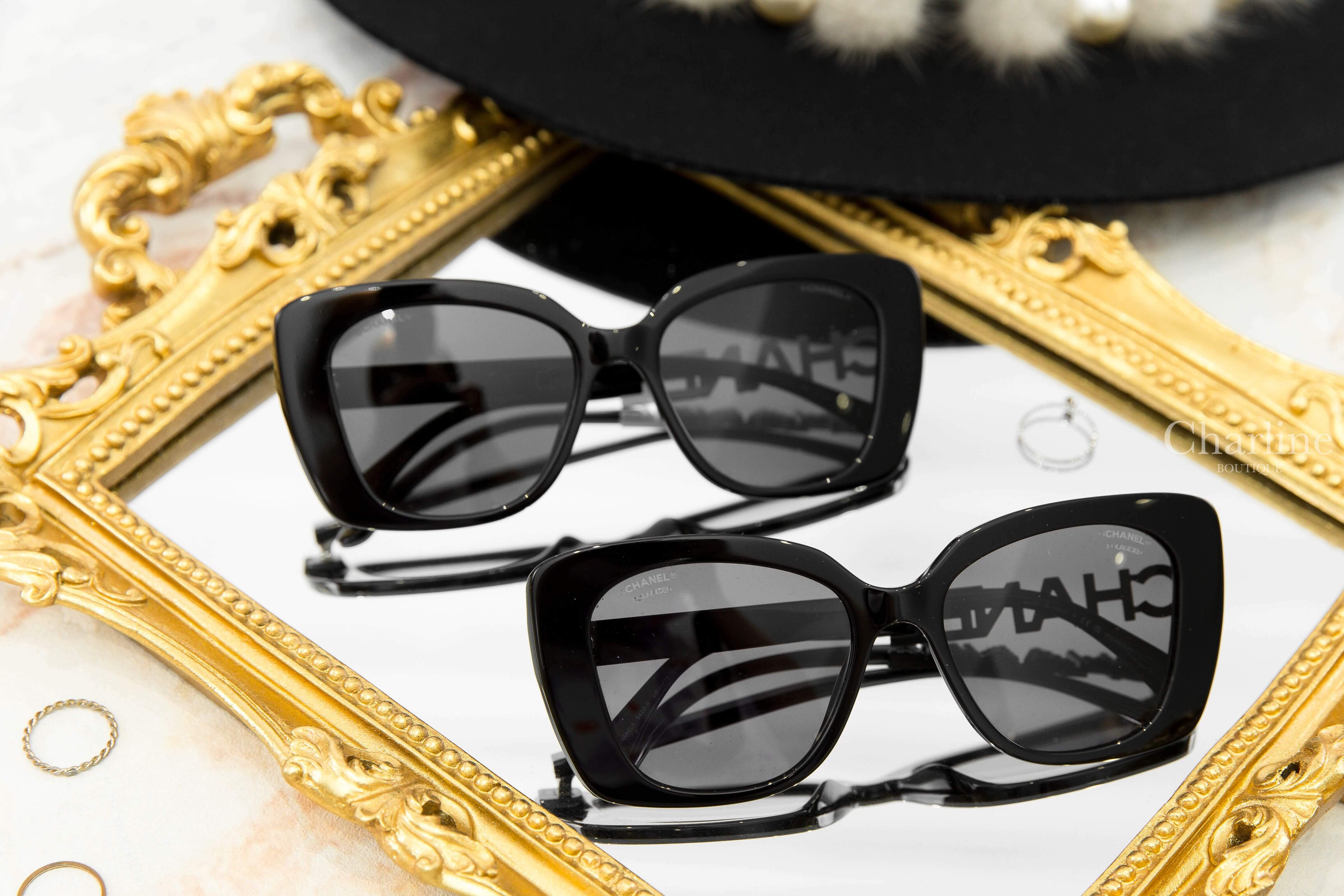 Chanel Square Sunglasses 黑色方框側邊白鑽 Chanel 太陽眼鏡,Chanel Square Sunglasses 黑色方框側邊黑鑽 Chanel 太陽眼鏡-Charline Boutique 精品代購