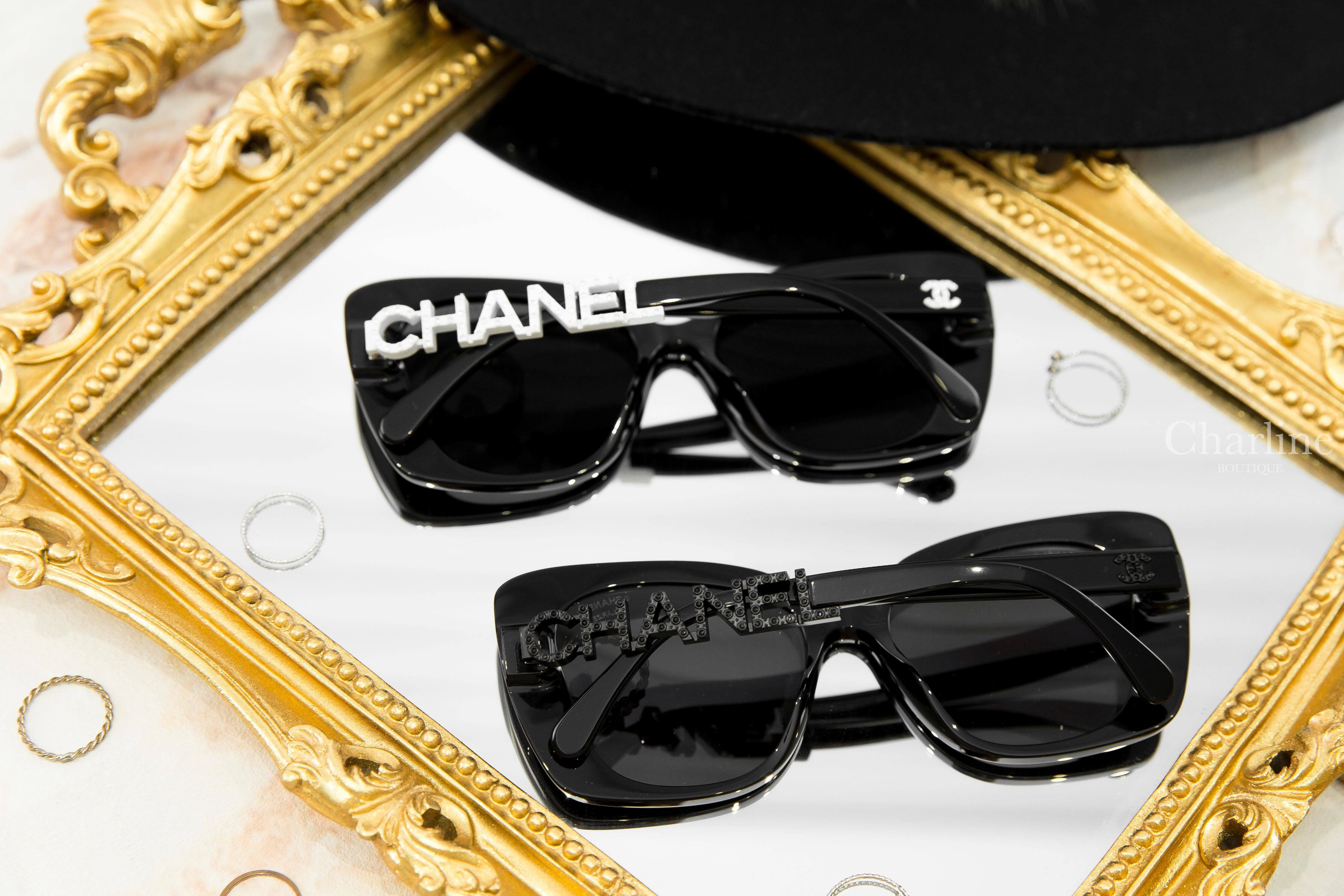 Chanel Square Sunglasses 黑色方框側邊白鑽 Chanel 太陽眼鏡,Chanel Square Sunglasses 黑色方框側邊黑鑽 Chanel 太陽眼鏡-Charline Boutique 精品代購