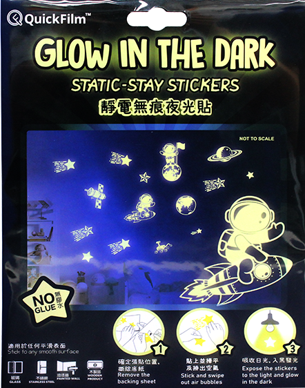 QUICKFILM glow-in-the-dark static-stay wall stickers - space