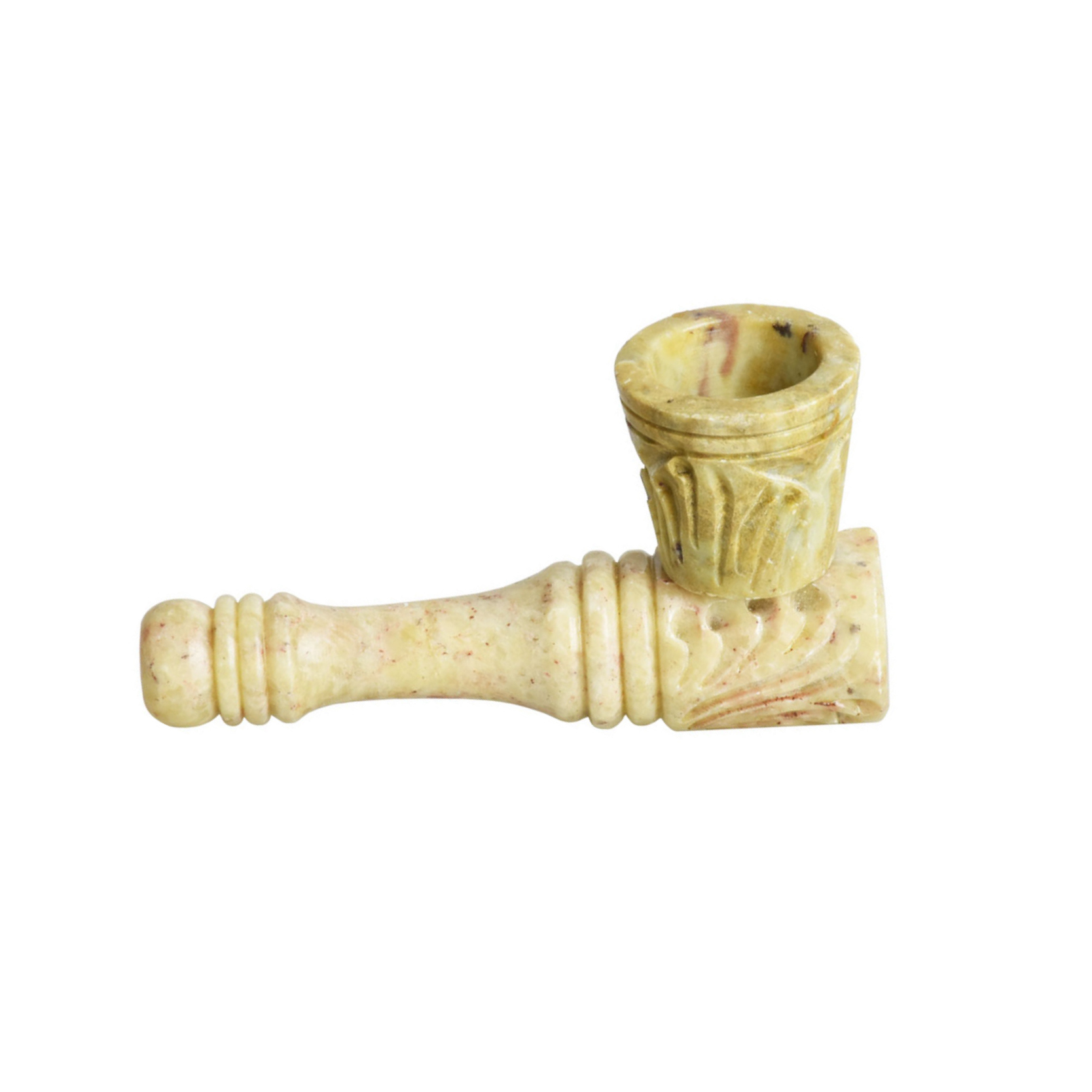 DECORATIVELY CARVED STONE PIPE W/ REMOVABLE BOWL