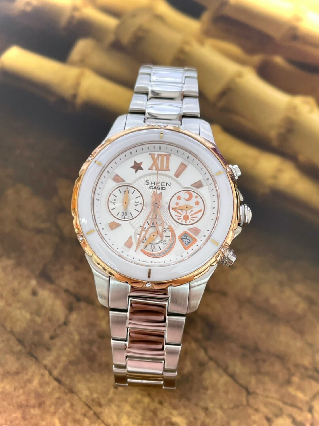 【CASIO 卡西歐】SHEEN系列 施華洛世奇陶瓷女錶 SHE-5512SG-7A 34mm 現代鐘錶