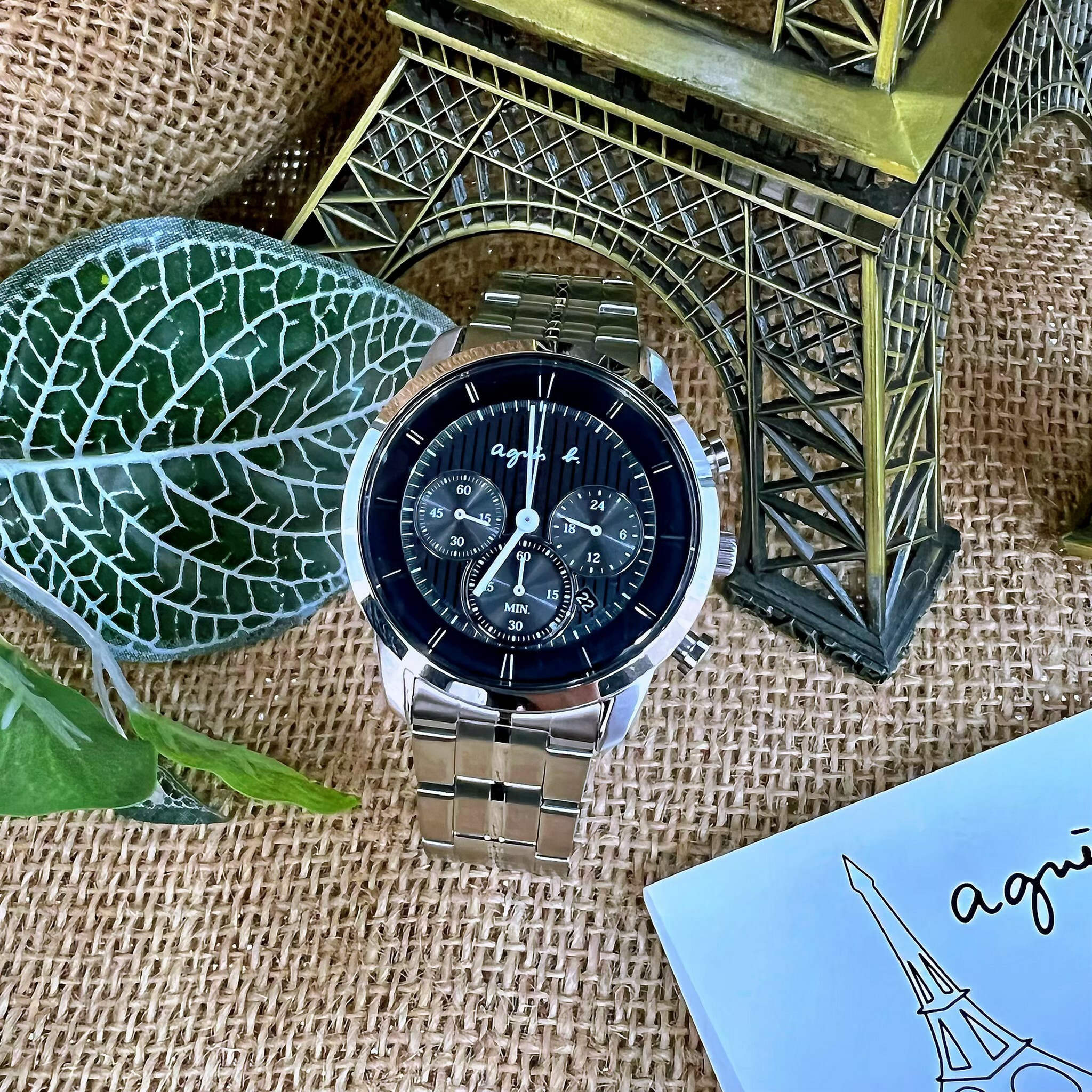 【agnès b.】簡約時尚太陽能三眼計時腕錶 V175-0CE0S 40mm 現代鐘錶