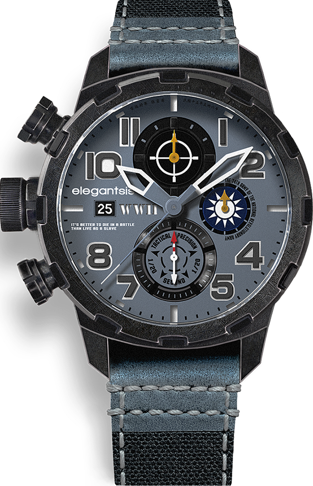 萬年鐘錶 - elegantsis 愛樂時    JF48WWII   二戰國軍(張靈甫) 收藏家經典男錶  ELJF48QS-6G03LC