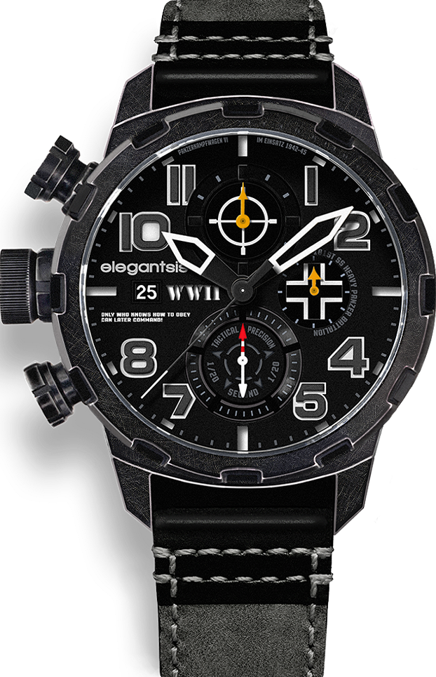 萬年鐘錶 - elegantsis 愛樂時    JF48WWII   二戰德國(虎式坦克)    收藏家經典男錶  ELJF48QS-6B04LC