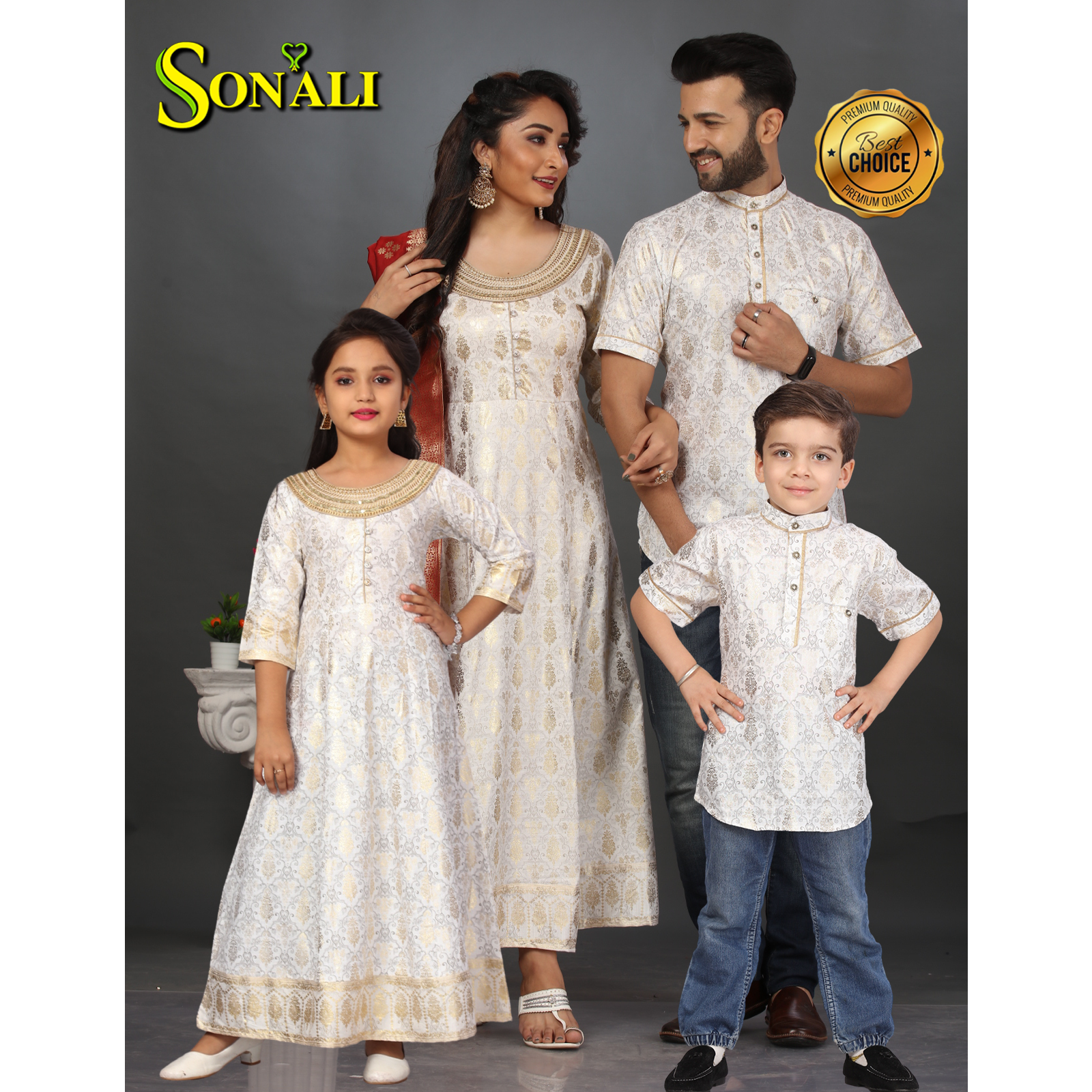 Sonali Premier Quality Family Collections Men Shirt Kurtis Women Kids Wear Kemeja Labuh Baju Sedondon Kemeja Lelaki Q1651/Q1652/Q1653/Q1654