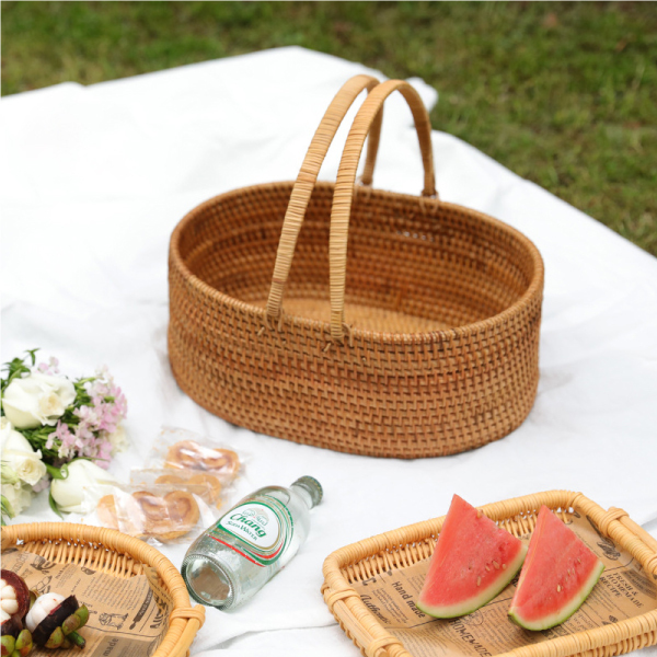 越南手工藤編野餐籃