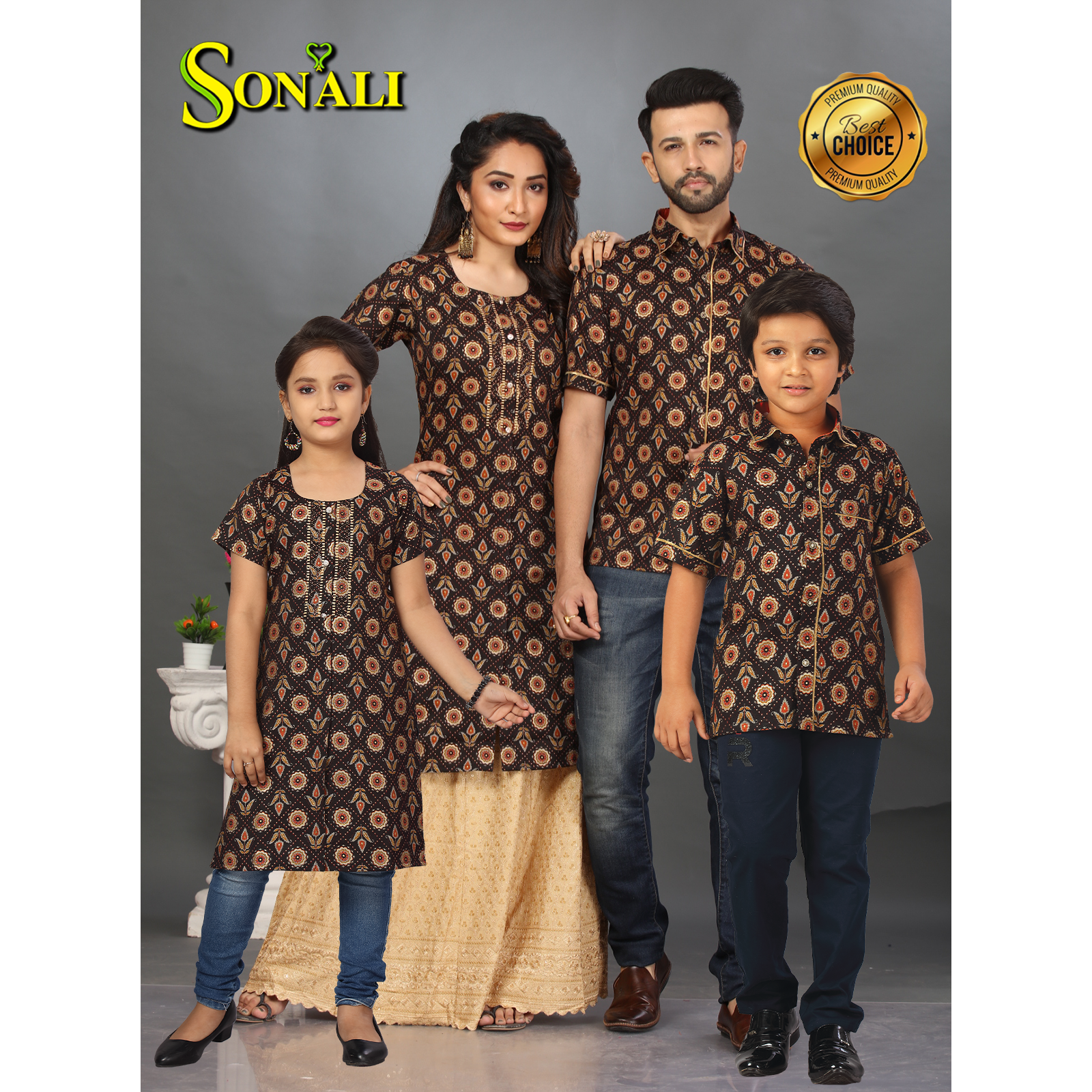 Sonali Premier Quality Family Collections Men Shirt Kurtis Women Kids Wear Kemeja Labuh Baju Sedondon Kemeja Lelaki Q1658/Q1659/Q1660/Q1661