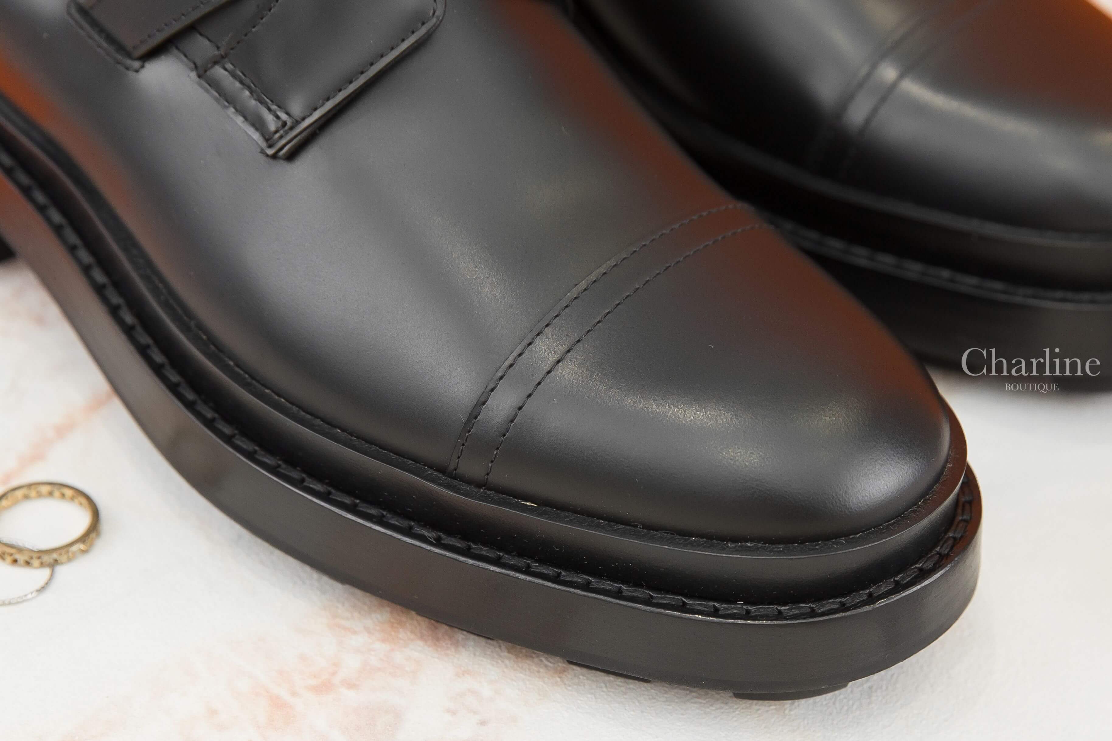 Hermès Funk Ankle Boot 黑色銀釦小牛皮低跟踝靴