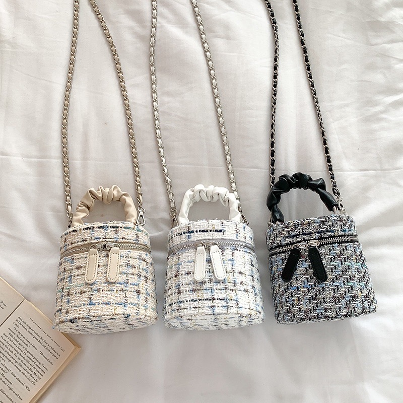 韓系小香風金蔥圓筒小包/三色