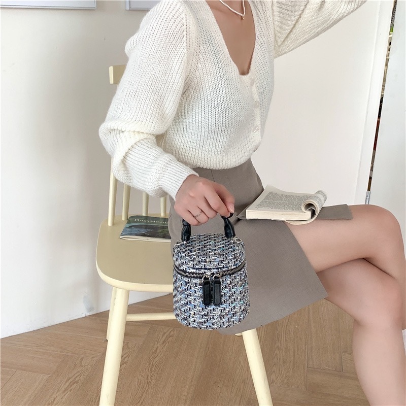 韓系小香風金蔥圓筒小包/三色