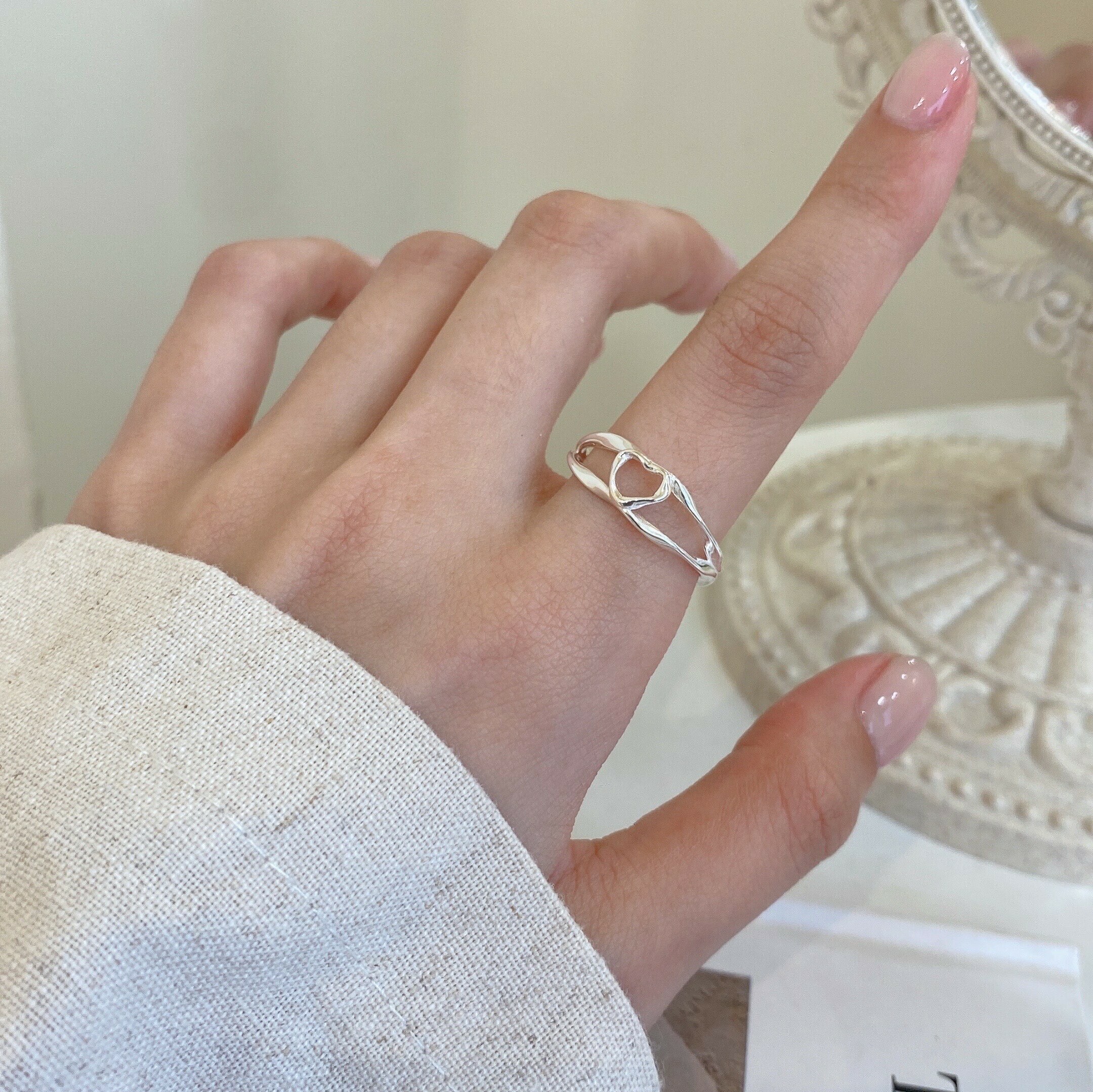 鏤空線條純銀戒指
