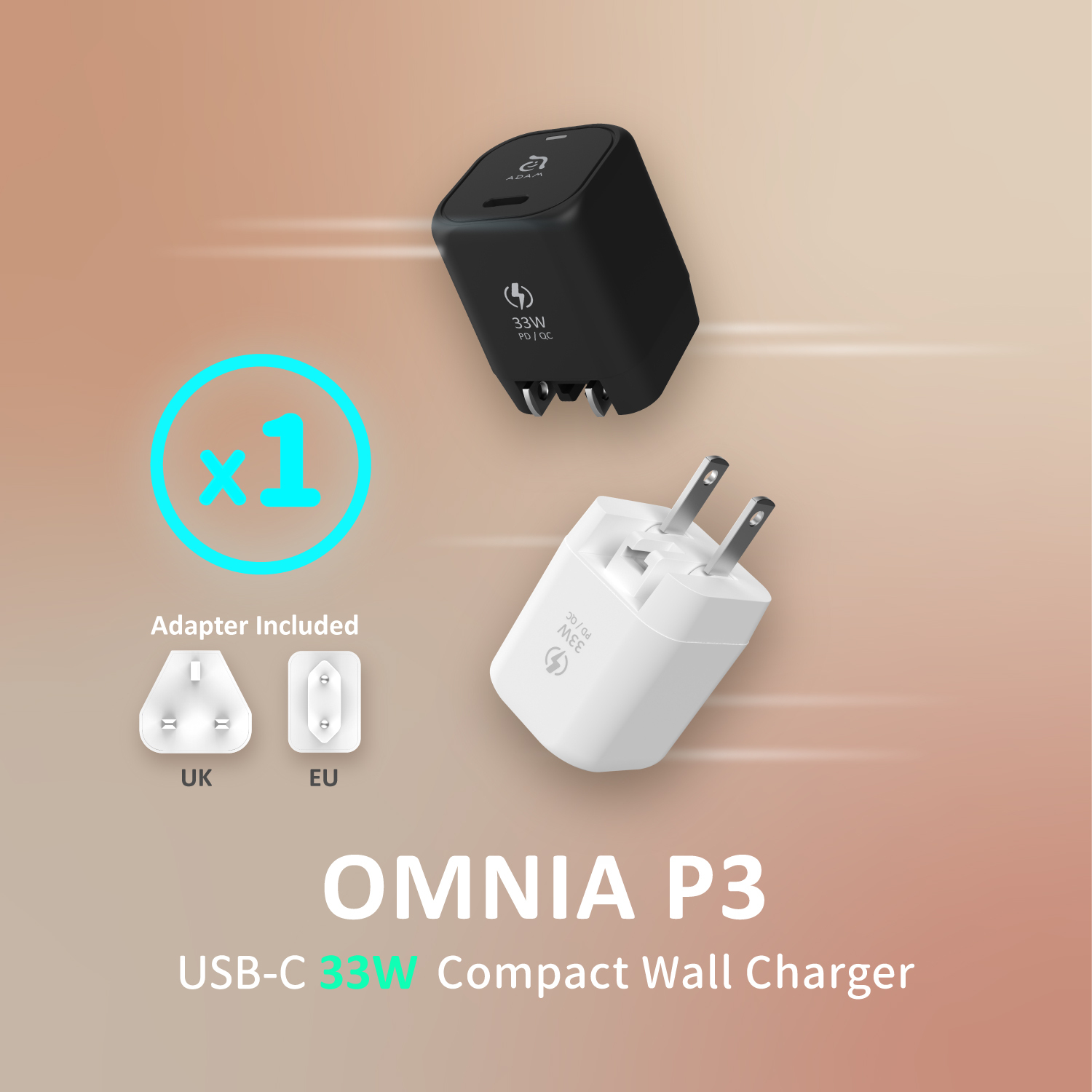 OMNIA P3 USB-C 33W Compact Wall Charger