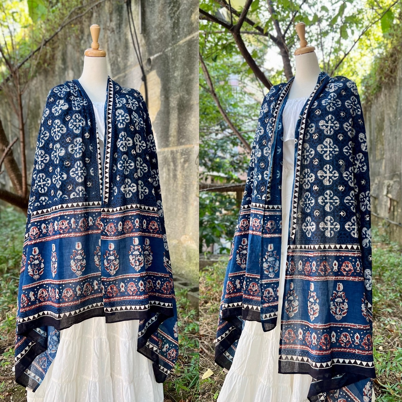 萬花瀞夜 藍染蓋印圍巾