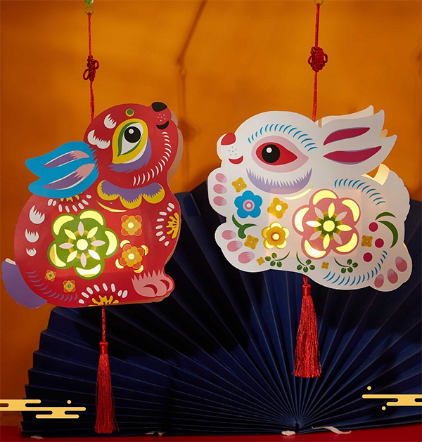 中秋節DIY發光手提繡花玉兔燈籠兒童製作材料包 M6301