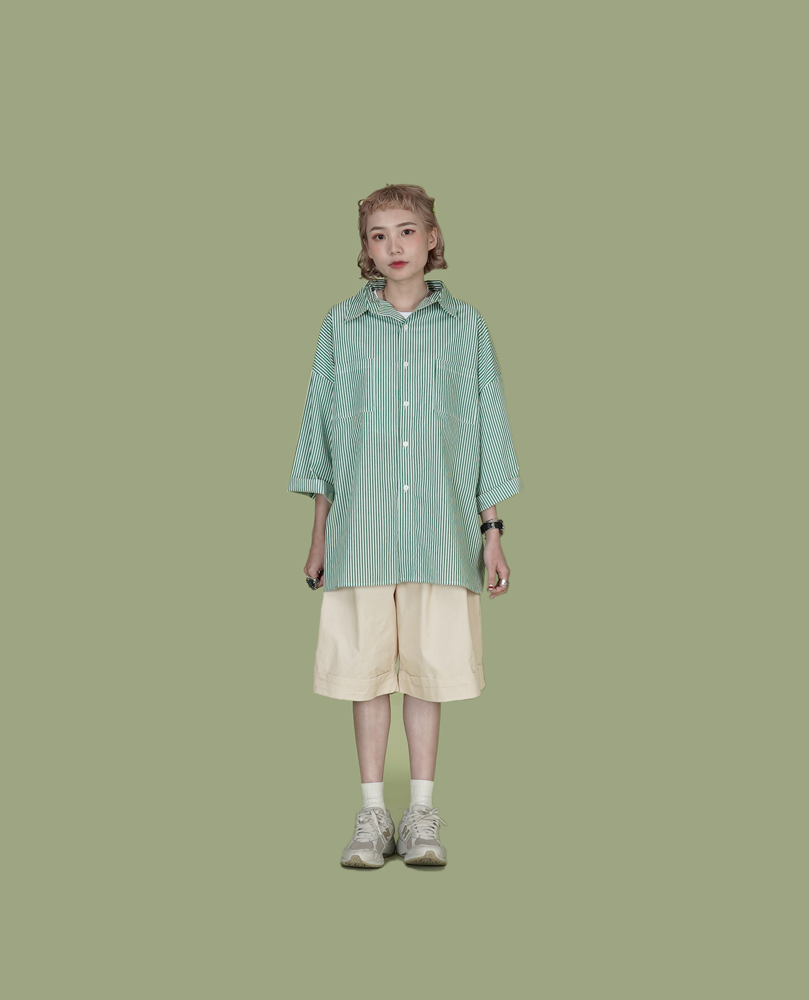 O.POism 歐波医生條紋大開衩寬型襯衫