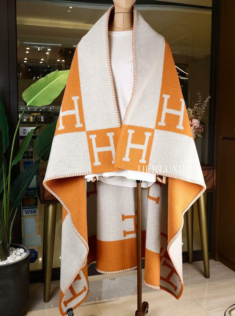 Avalon throw blanket in merinos wool & cashmere 橙色