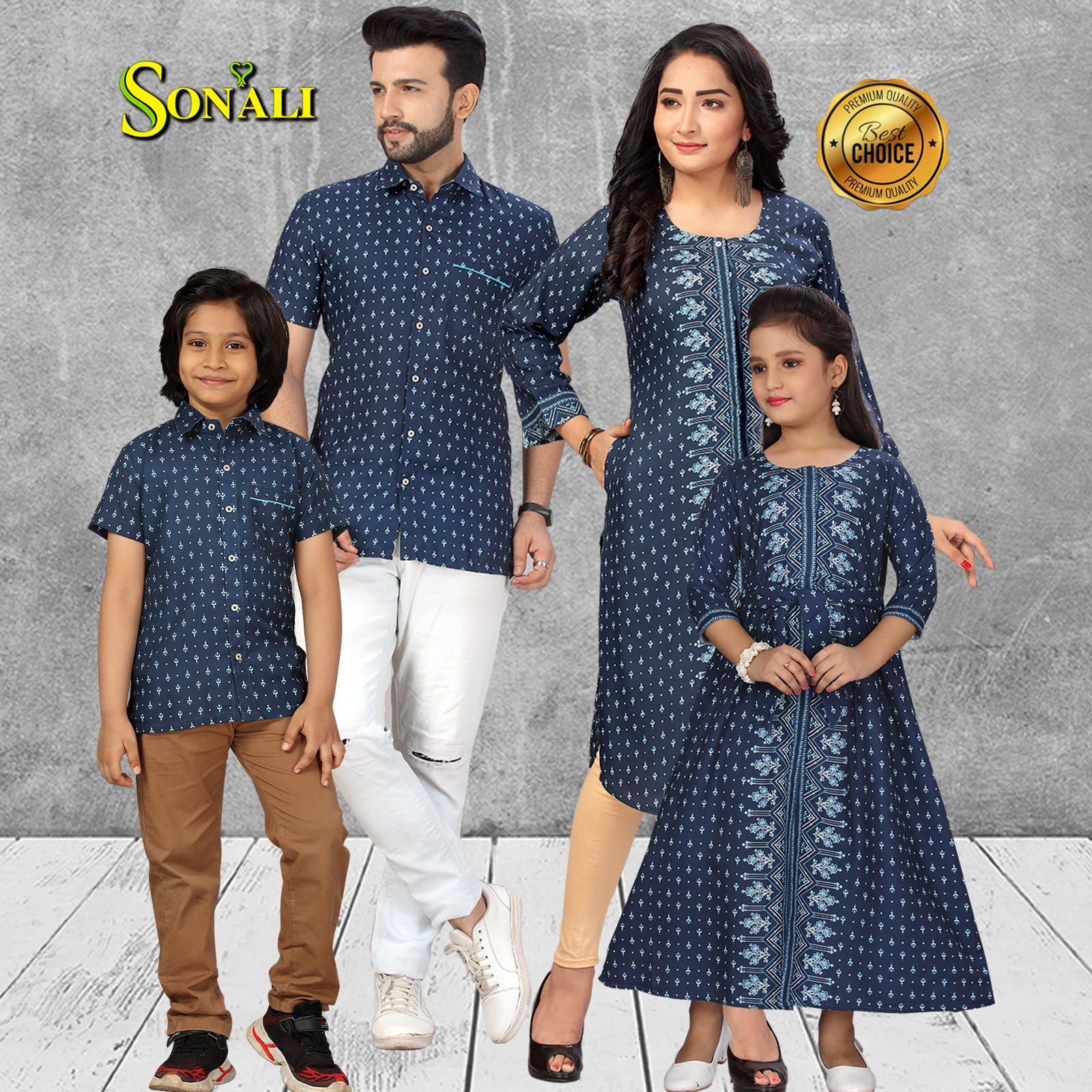 Sonali Premier Quality Family Collections Men Shirt Kurtis Women Kids Wear Kemeja Labuh Baju Sedondon Kemeja Lelaki Q1430/Q1431/Q1432/Q1433