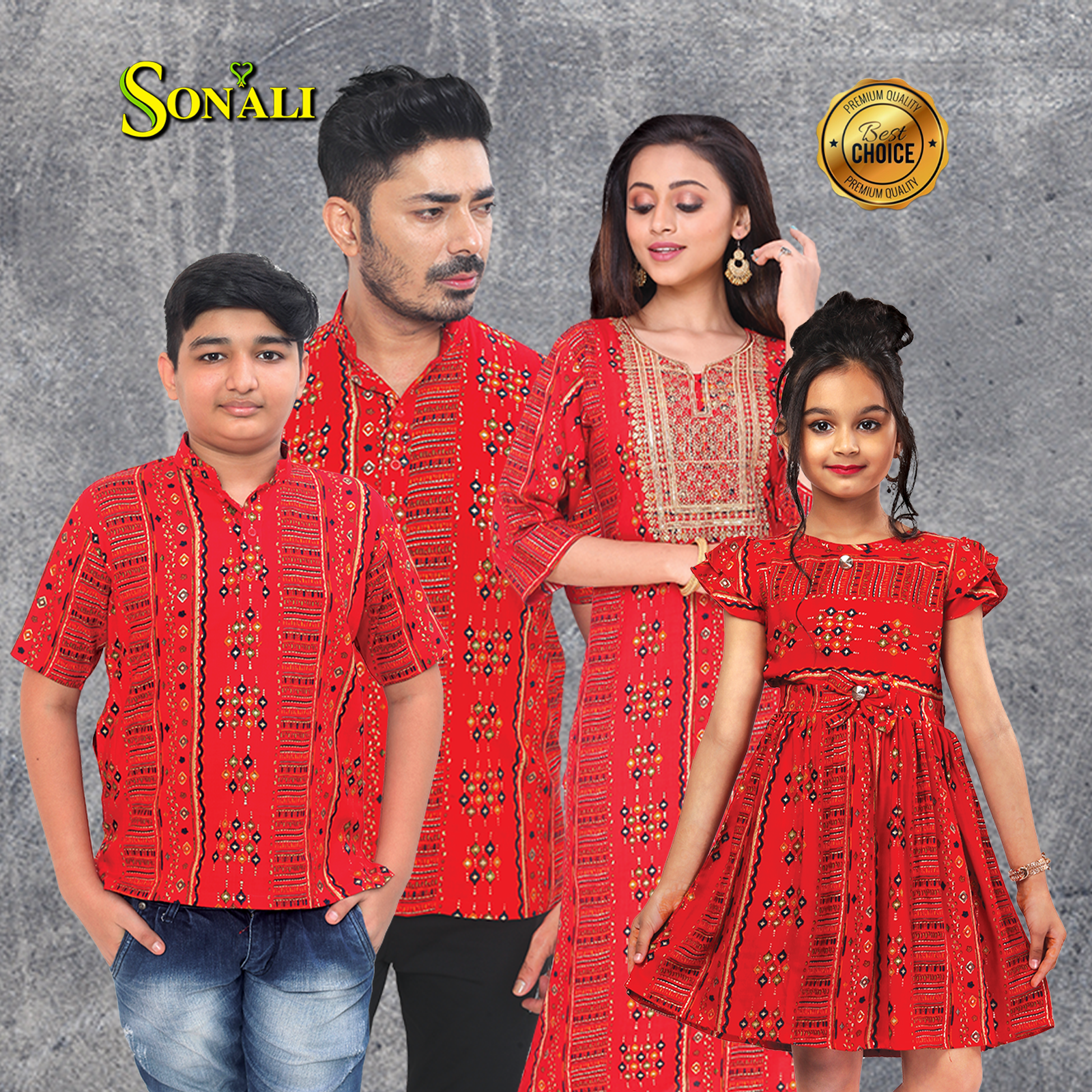 Sonali Premier Quality Family Collections Men Shirt Kurtis Women Kids Wear Kemeja Labuh Baju Sedondon Kemeja Lelaki A0041/A0042/A0043/A0044