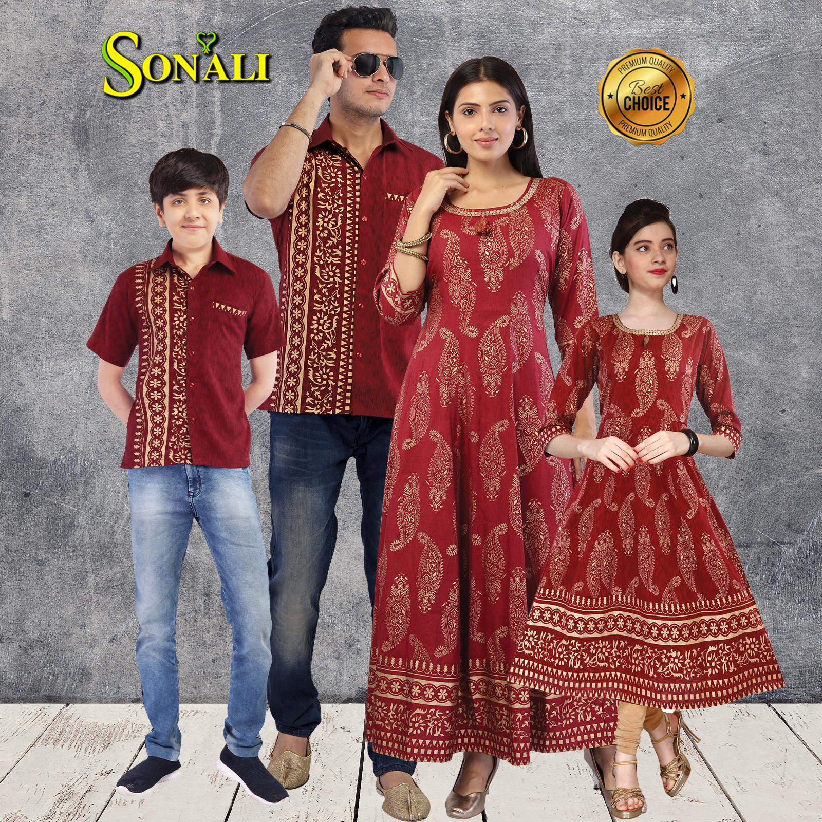 Sonali Premier Quality Family Collections Men Shirt Kurtis Women Kids Wear Kemeja Labuh Baju Sedondon Kemeja Lelaki Q1671/Q1672/Q1673/Q1674