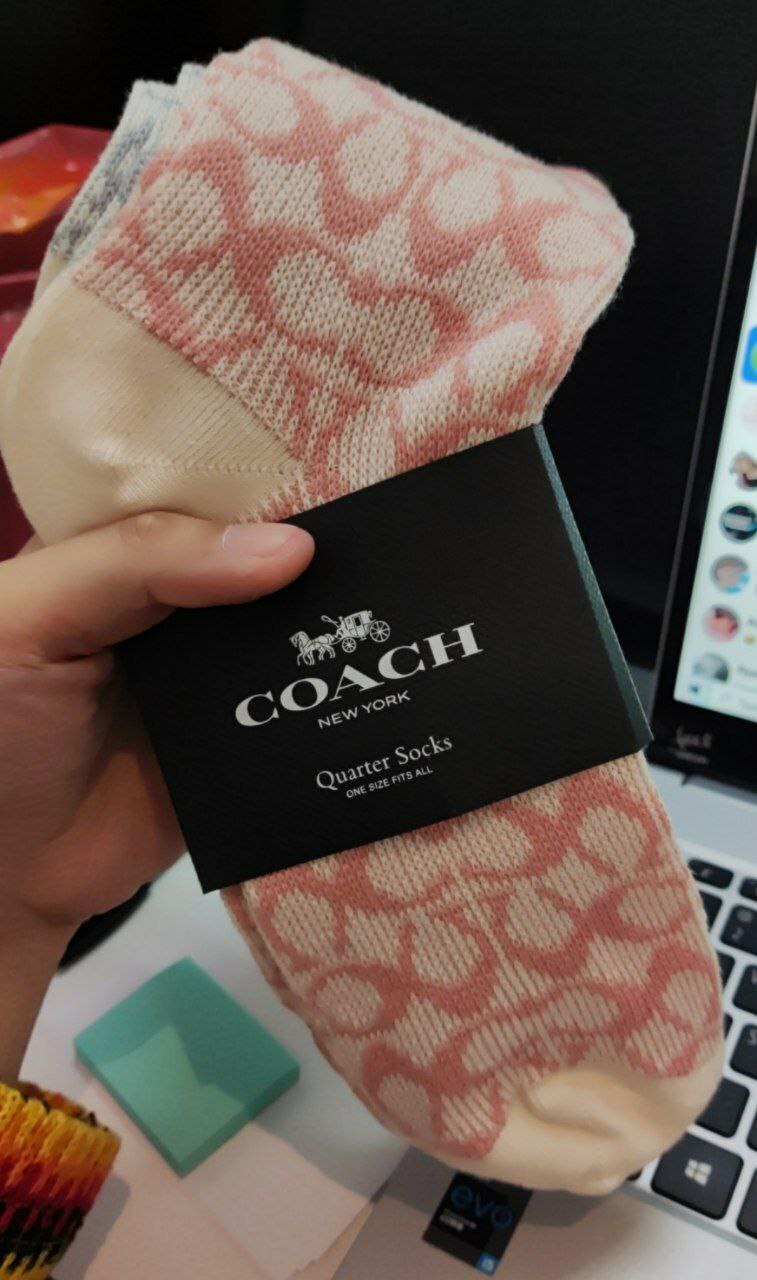 [S] COACH OUTLET SIGNATURE QUARTER LENGTH SOCKS,CHALK/MULTI, 195031460647 (SCO72)