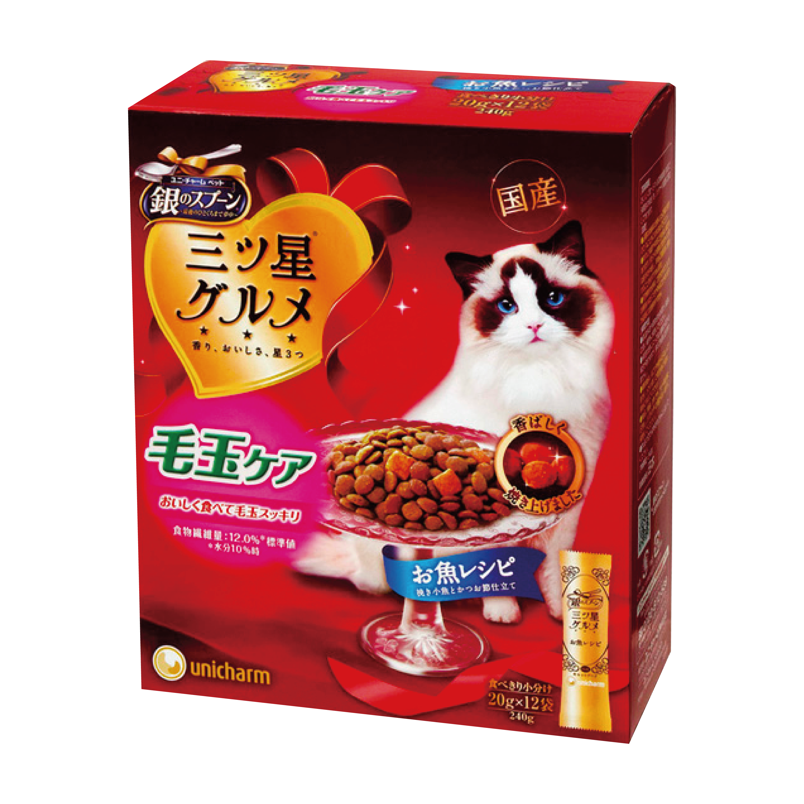 Unicharm｜銀湯匙 三星美食 去毛球魚味餅亁 240g (UIC-5061)