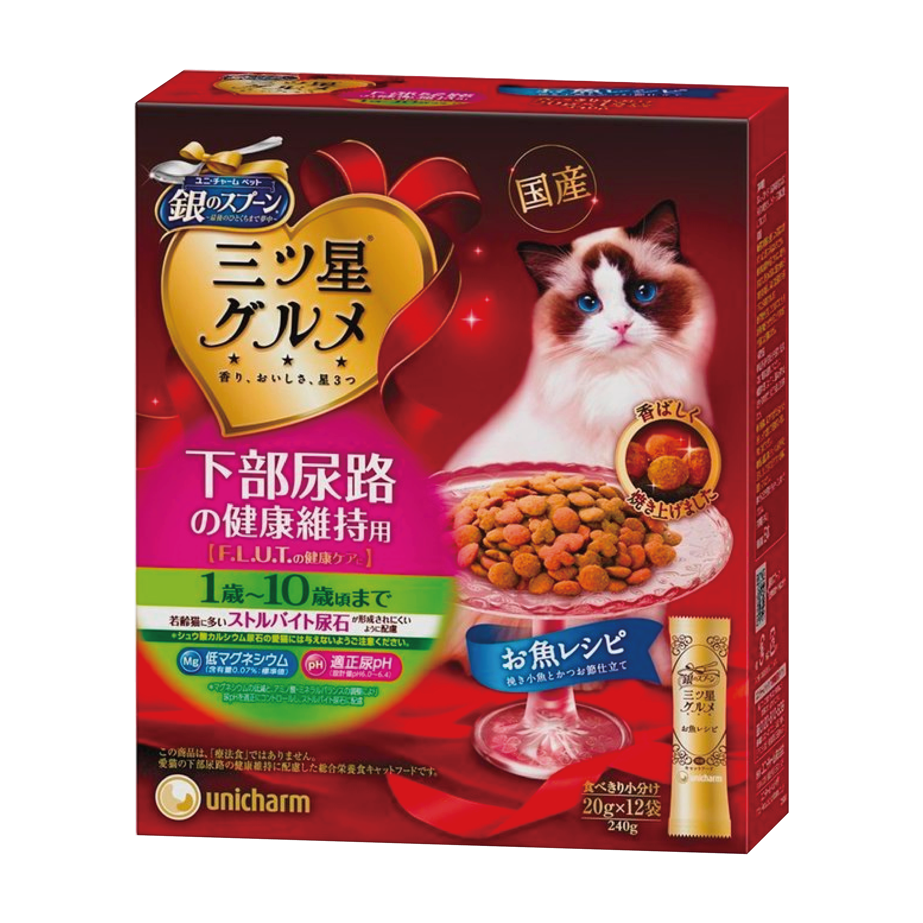 Unicharm｜銀湯匙 三星美食下部尿路健康維持用 1歳～10歳魚味餅亁 240g (UIC-2132)