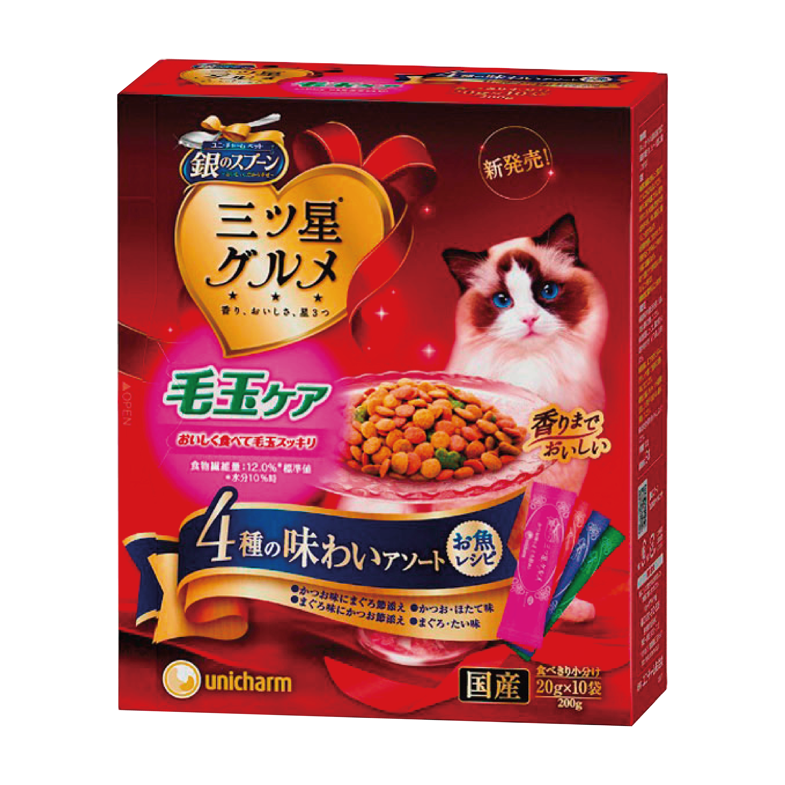 Unicharm｜銀湯匙 三星美食 去毛球4種什錦魚味餅亁 200g (UIC-2120)