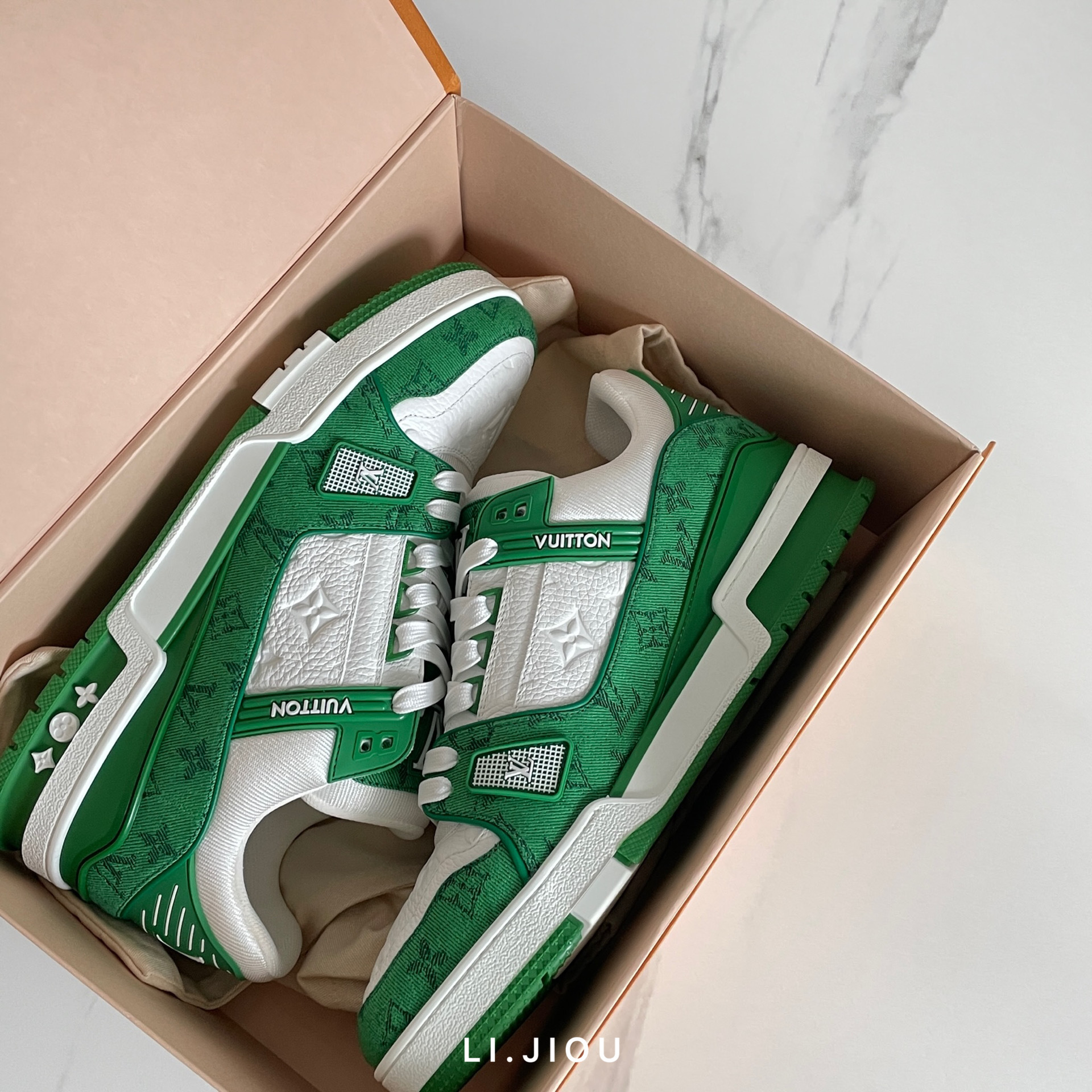 Louis Vuitton LV Trainer 綠色老花 鞋帶款