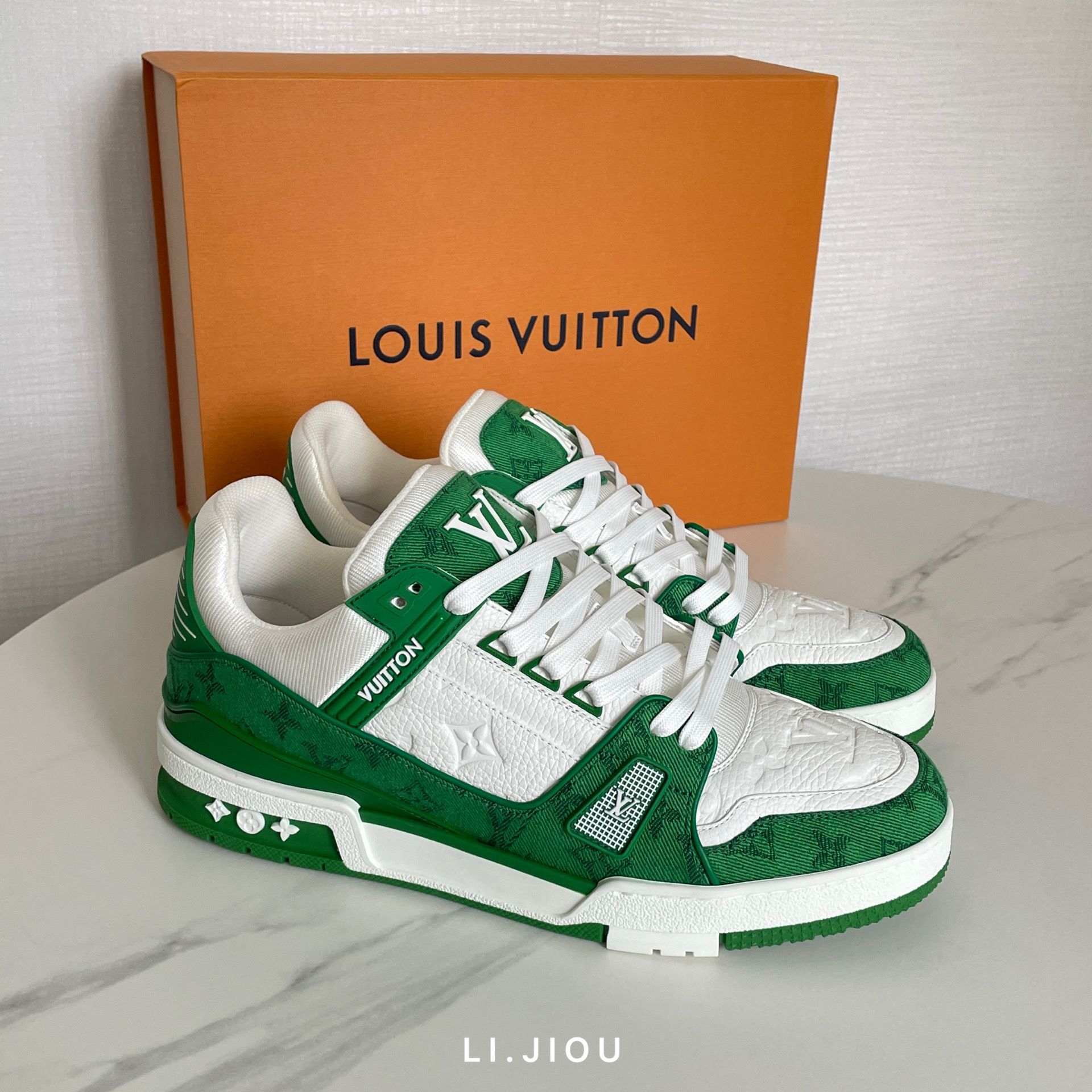 Louis Vuitton LV Trainer 綠色老花 鞋帶款