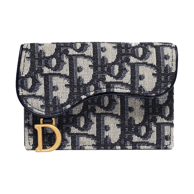 Dior Saddle 經典刺繡提花零錢包卡包 深藍