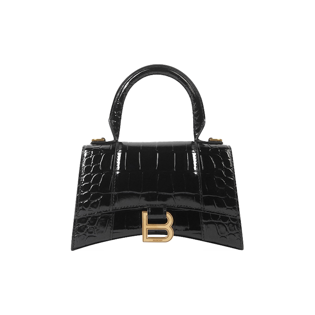 Balenciaga 鱷魚紋牛皮沙漏包 黑 XS